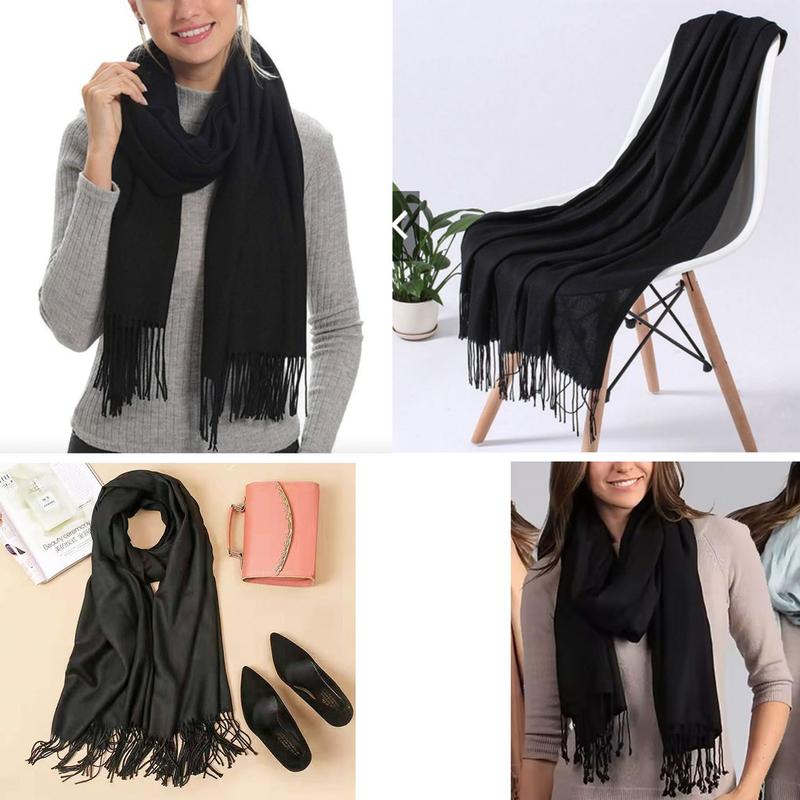 Pashmina Cachecol Scarf Xale Echarpe Lenço Longo Inverno Cor Preto
